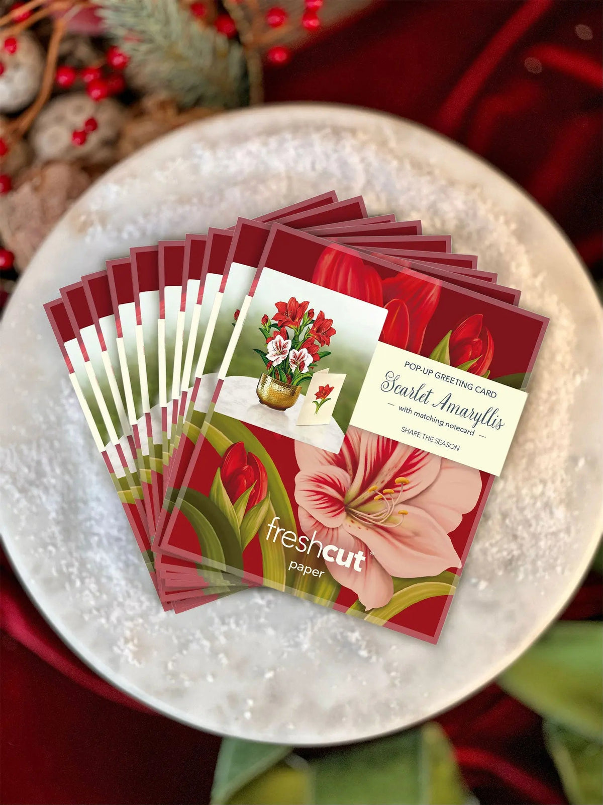 Mini Christmas Scarlet Amaryllis Pop-Up Card - FreshCut Paper