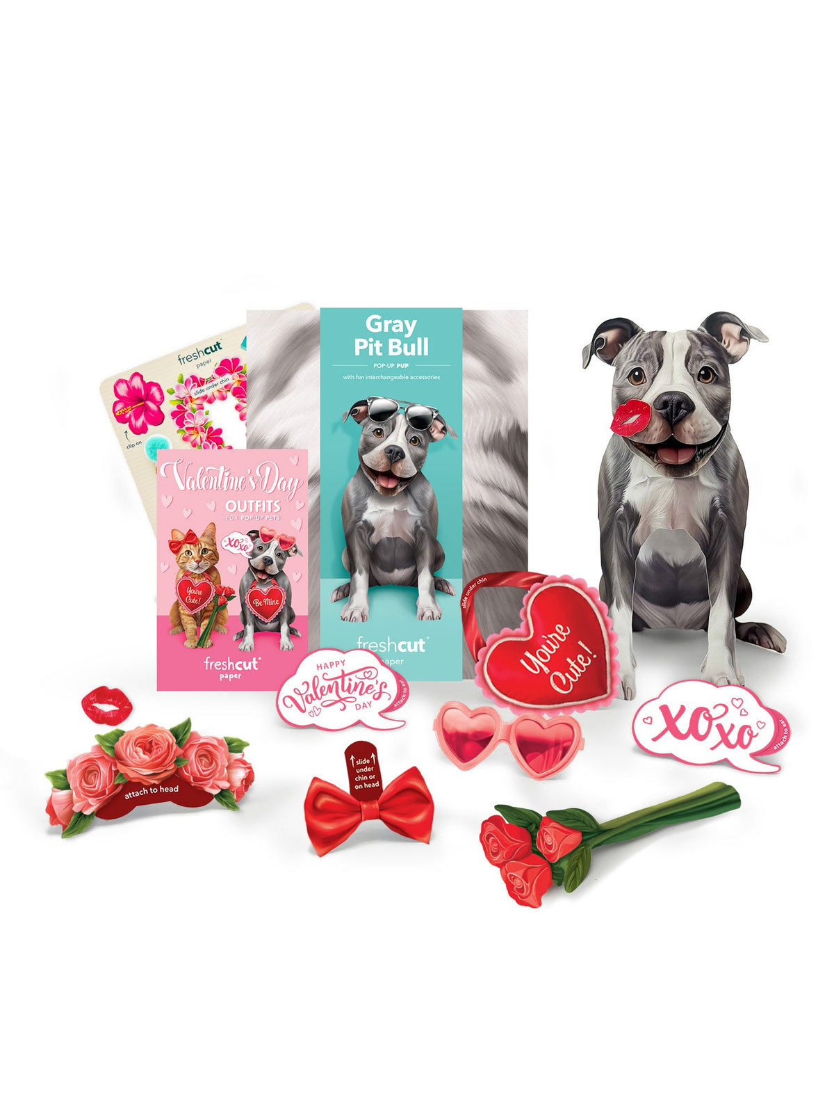 Valentine's Day Gray Pitbull Pop-Up Card