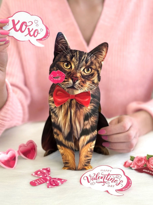 Valentine's Day Brown Tabby Cat Pop-Up Card