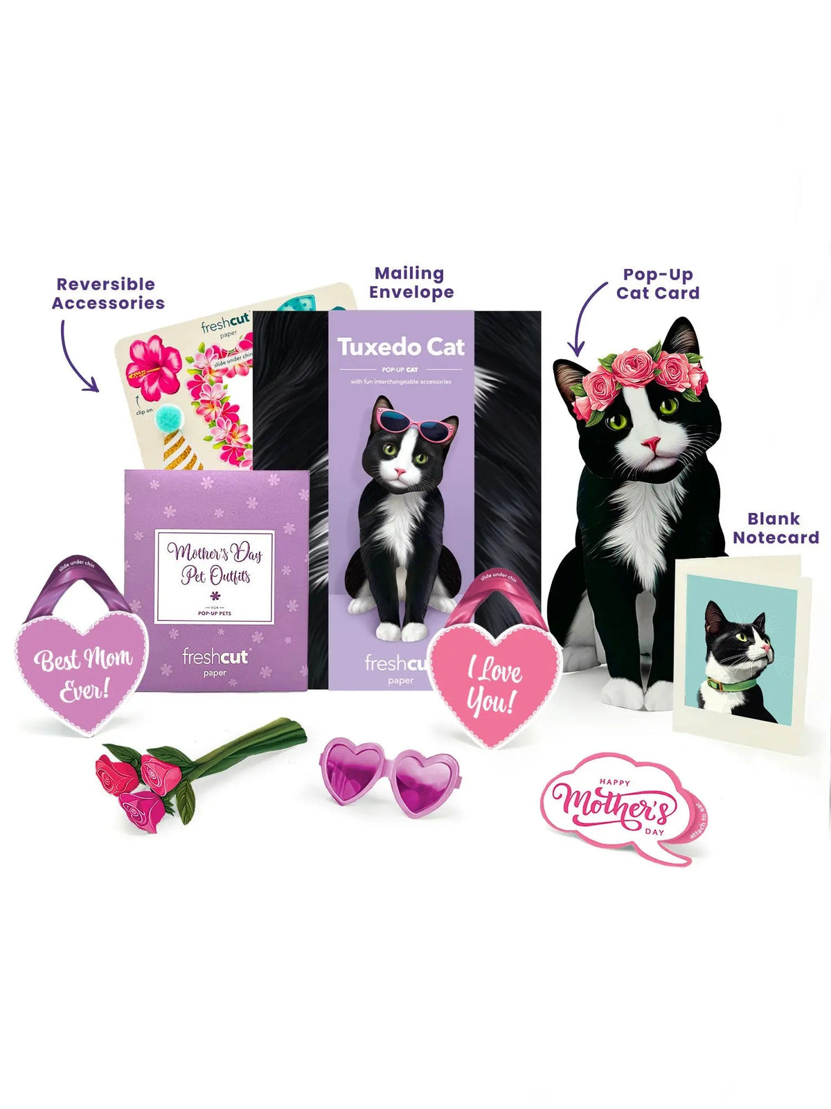 Mother's Day Tuxedo Cat Pop-Up Card