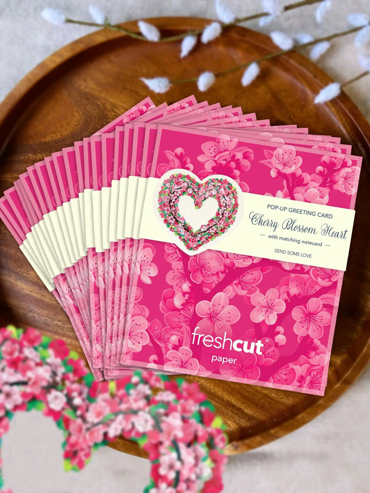 Mini Cherry Blossom Heart Pop-Up Card - FreshCut Paper