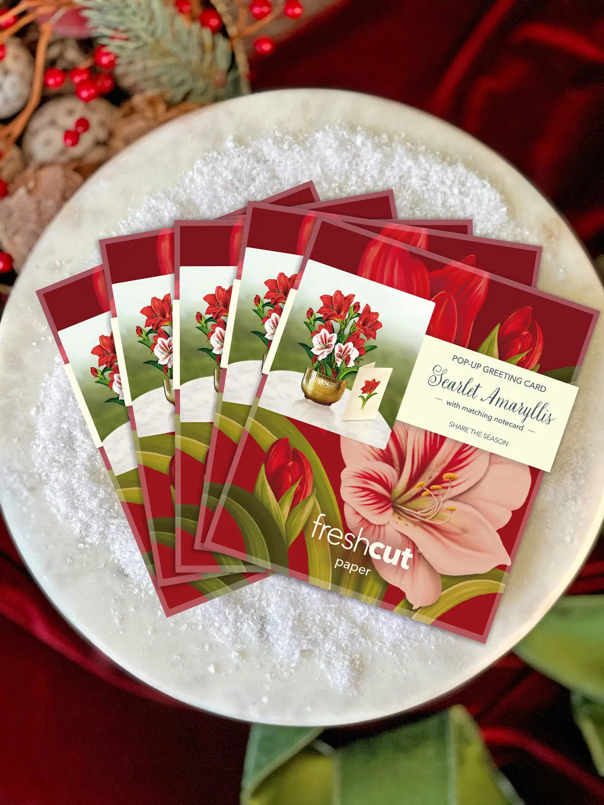 Mini Christmas Scarlet Amaryllis Pop-Up Card - FreshCut Paper