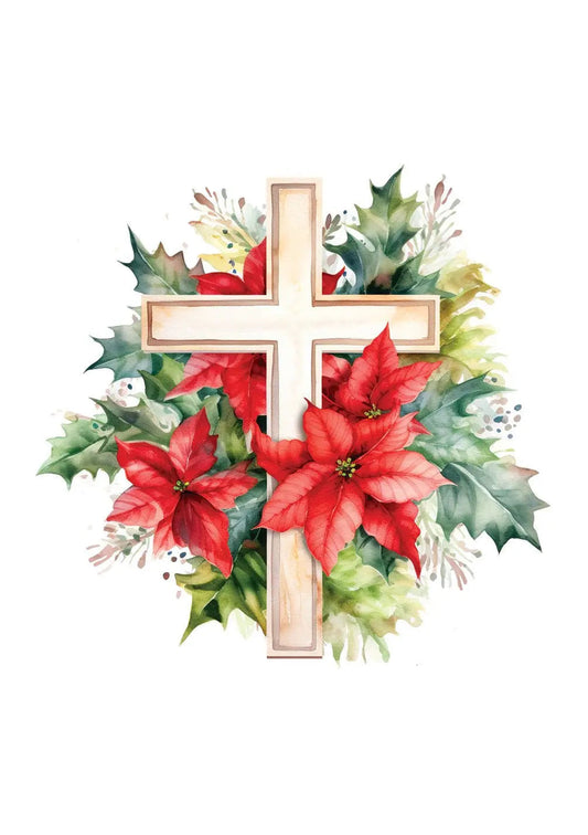 Poinsettia Cross Card